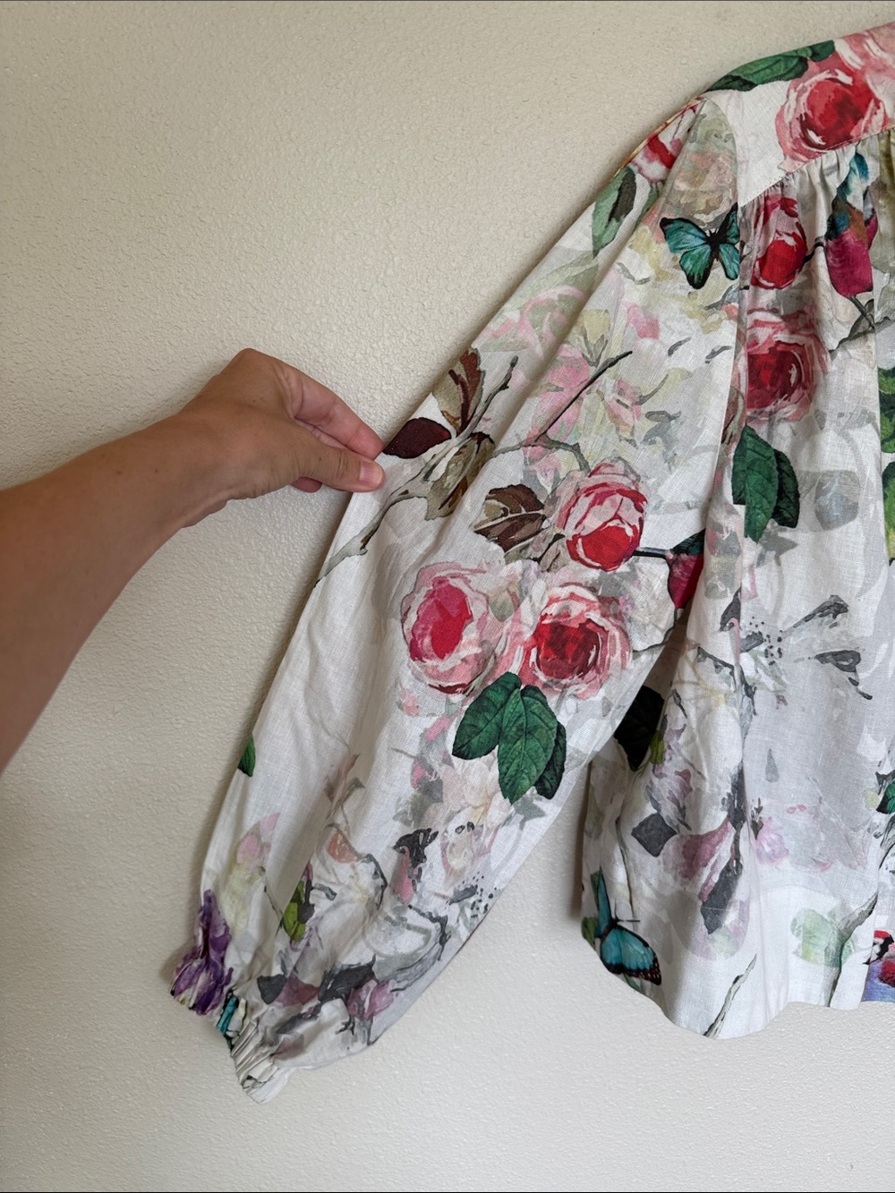 Anthropologie Yuvita Floral Bird Print Women's Linen Jacket - Large - Picture 2 of 7